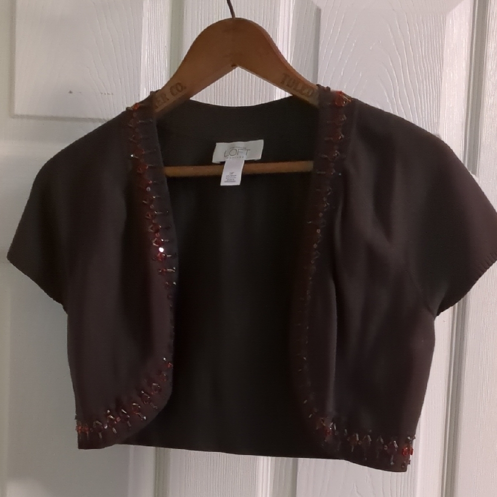 LOFT Elegant Brown Balero With Red Beading
